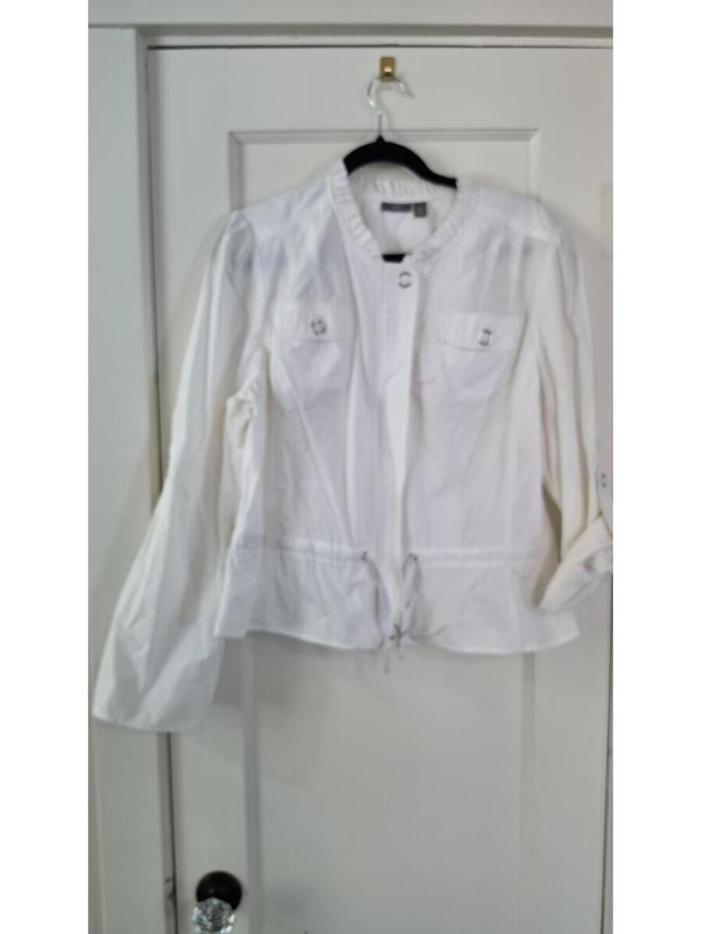 White Apt. 9 Lightweight Jacket with Ruffle Collar and Snap Buttons XL